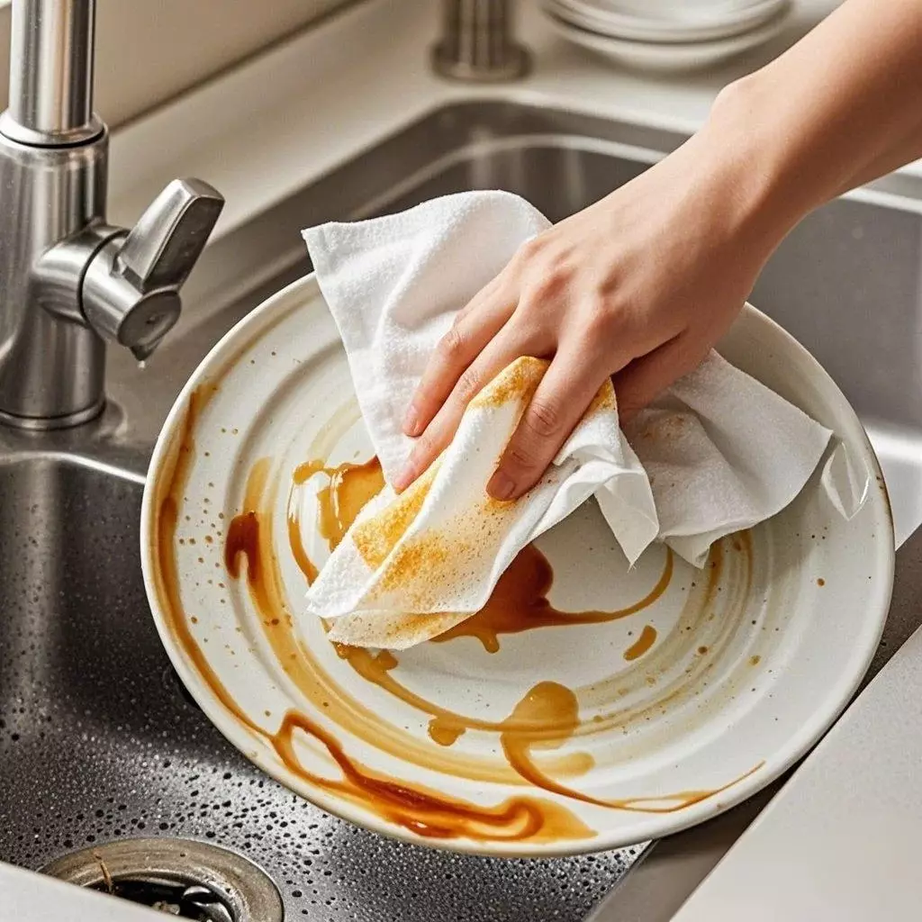 Culina manus abstergit: Kitchen uncto interfectorem